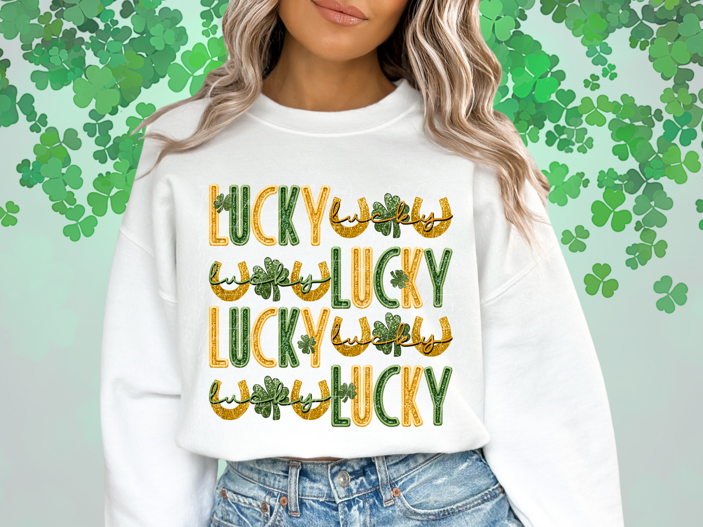 Lucky Lucky Lucky Faux Sequin Embroidery DTF Transfer - TED1151