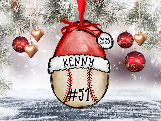 Personalized Santa Hat Sports Ball Ornament