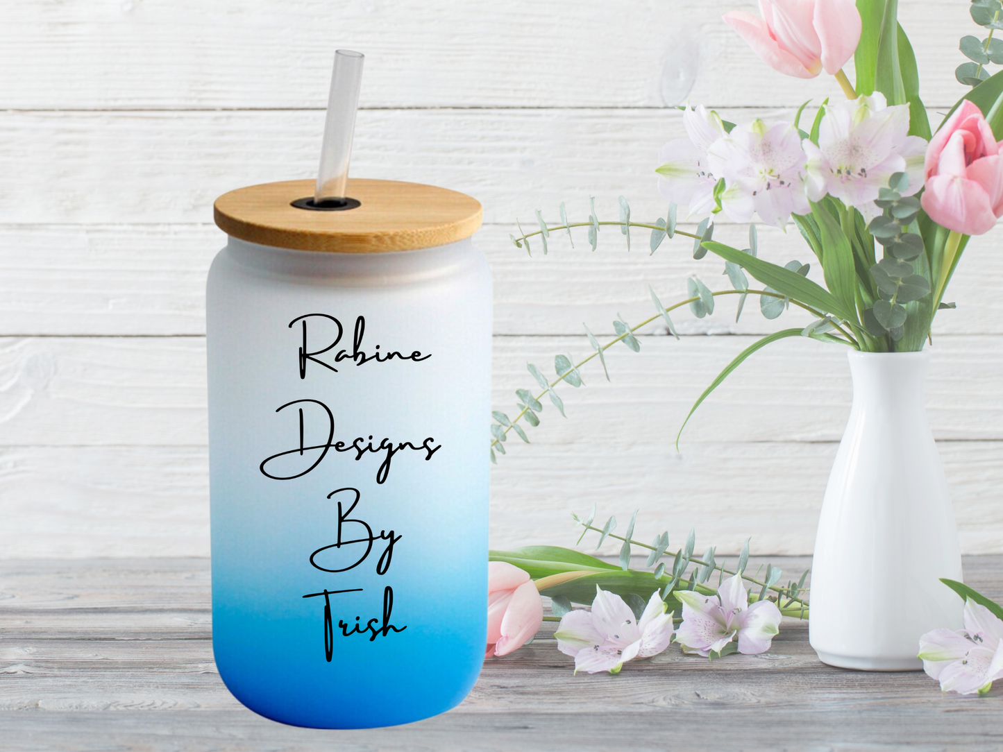16oz Blue Ombre Frosted Custom Can Glass
