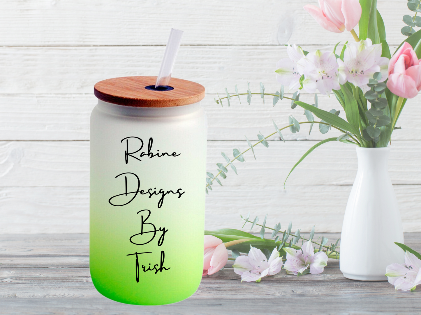 16oz Green Ombre Frosted Custom Can Glass