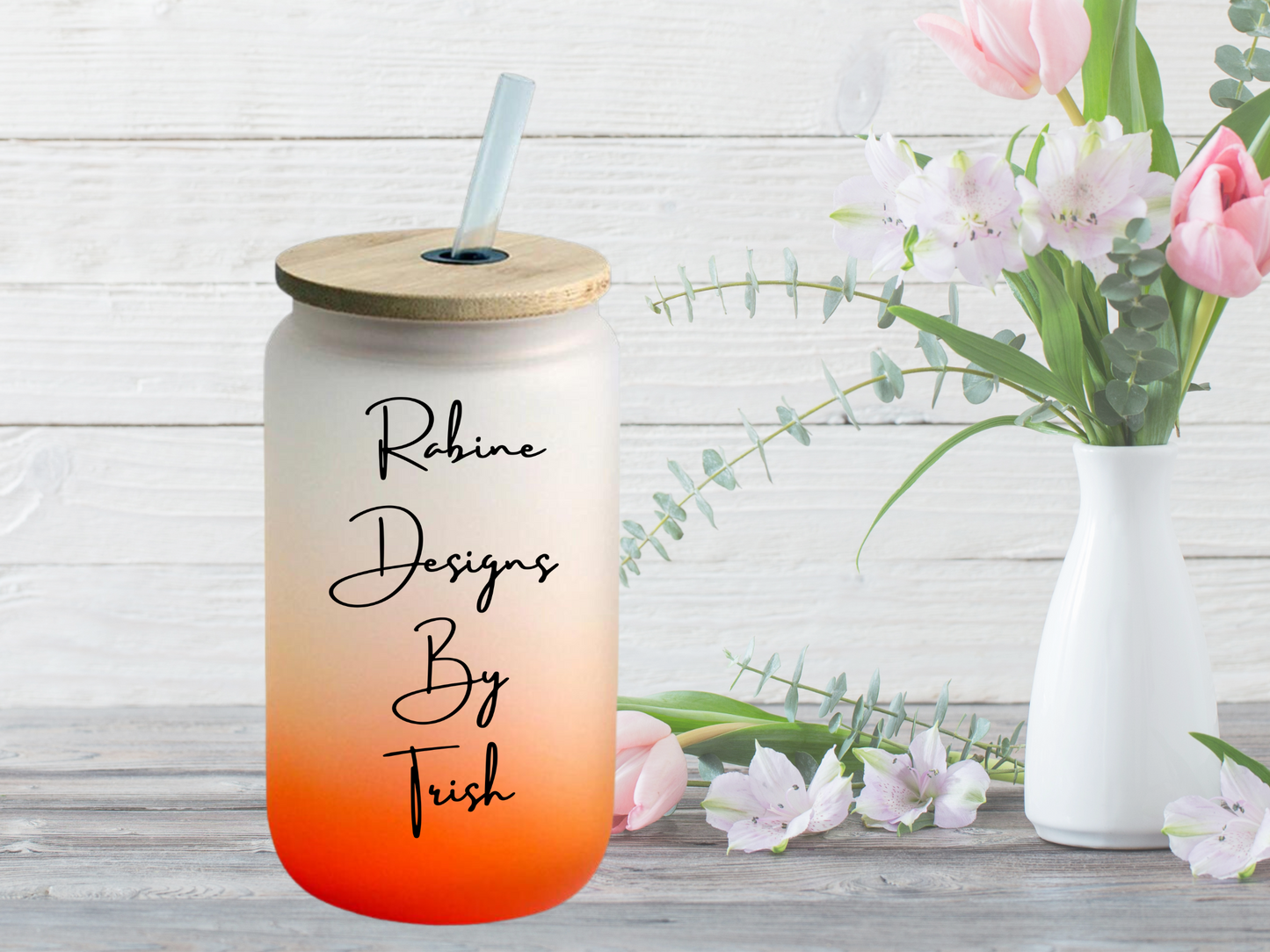 16oz Orange Ombre Frosted Custom Can Glass