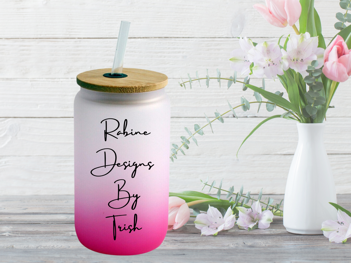 16oz Pink Ombre Frosted Custom Can Glass
