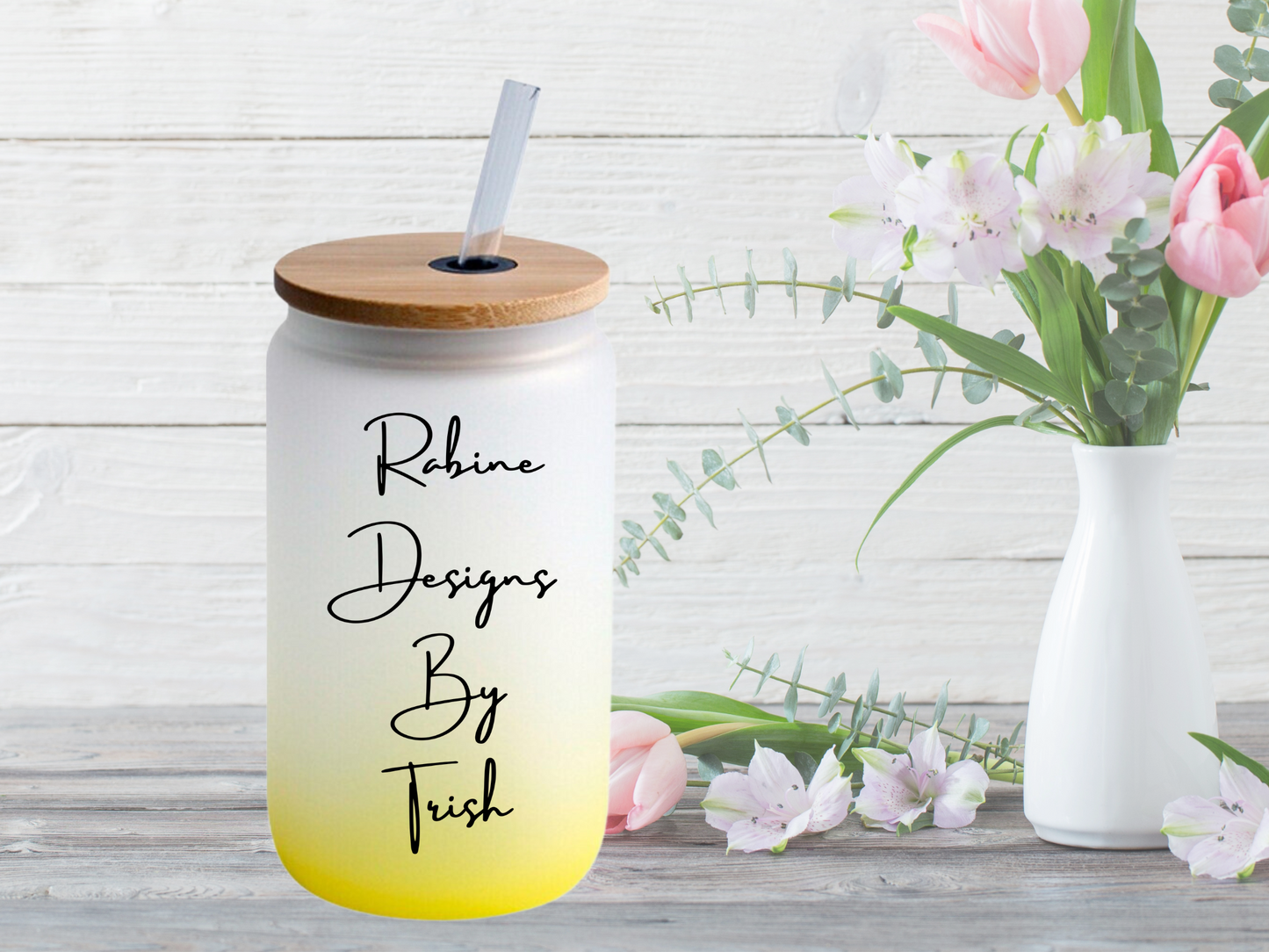 16oz Yellow Ombre Frosted Custom Can Glass