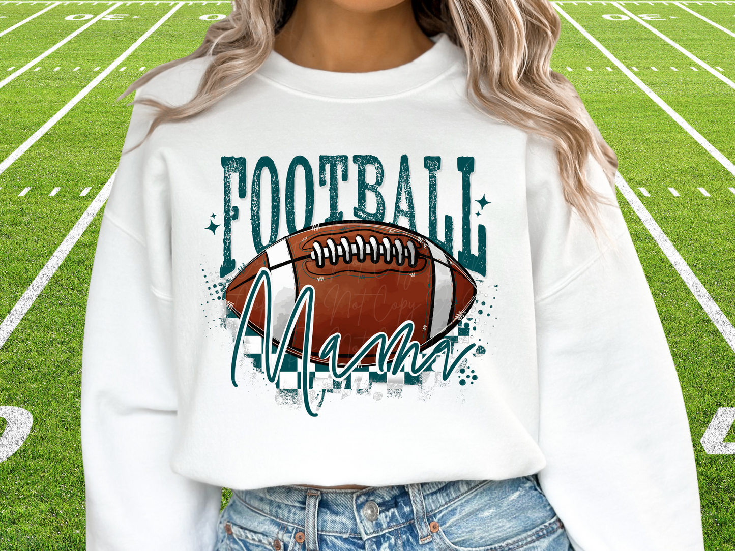 Football Mama In Teal Football Game Day DTF Transfer - KPI1059
