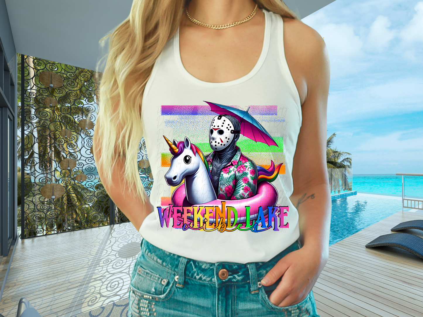 Summer Horror Unicorn Floatie Jason Weekend Lake Vibes DTF Transfer - NRD1079