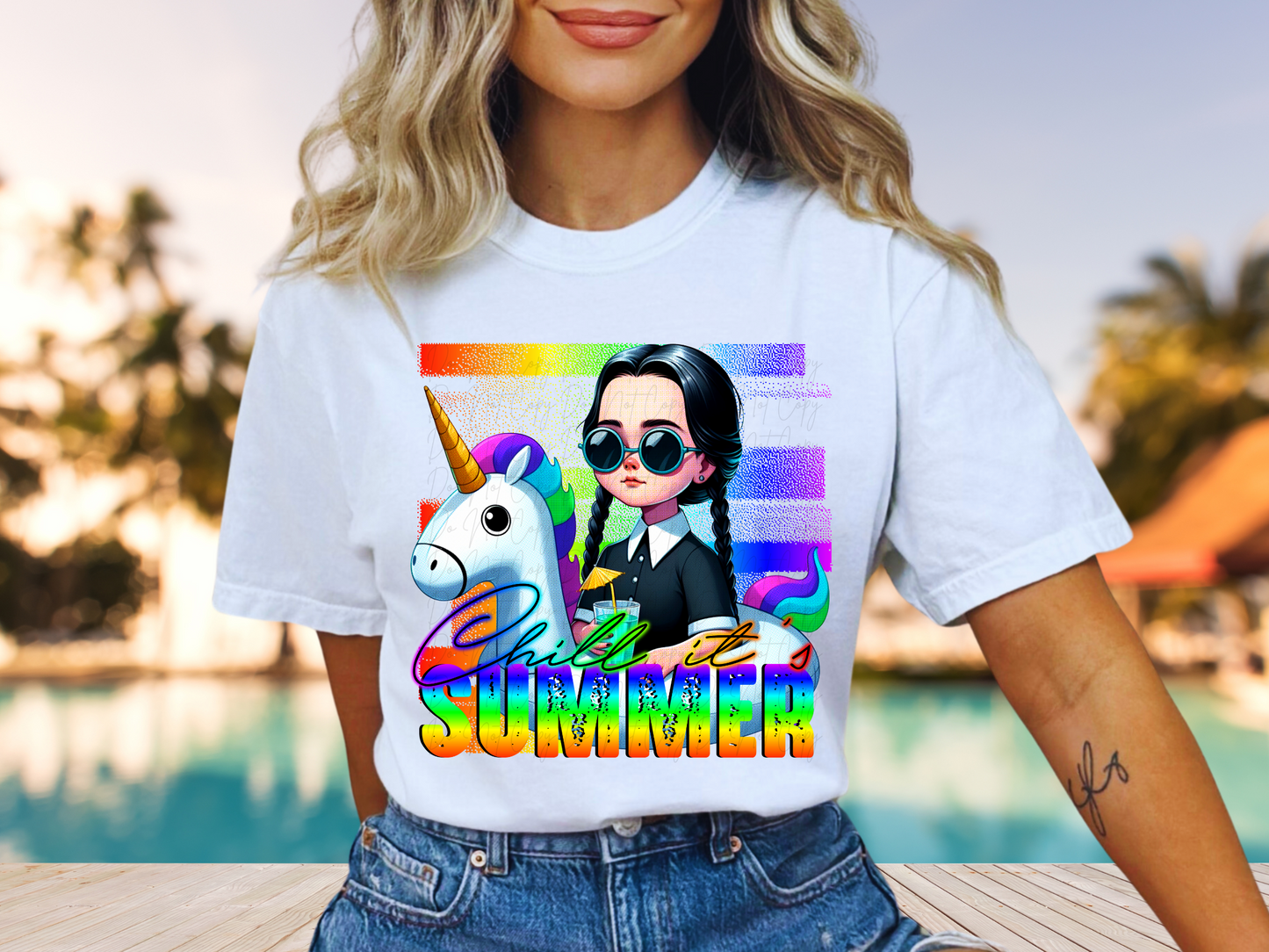Summer Horror Unicorn Floatie Wednesday Chill It's Summer DTF Transfer - NRD1080