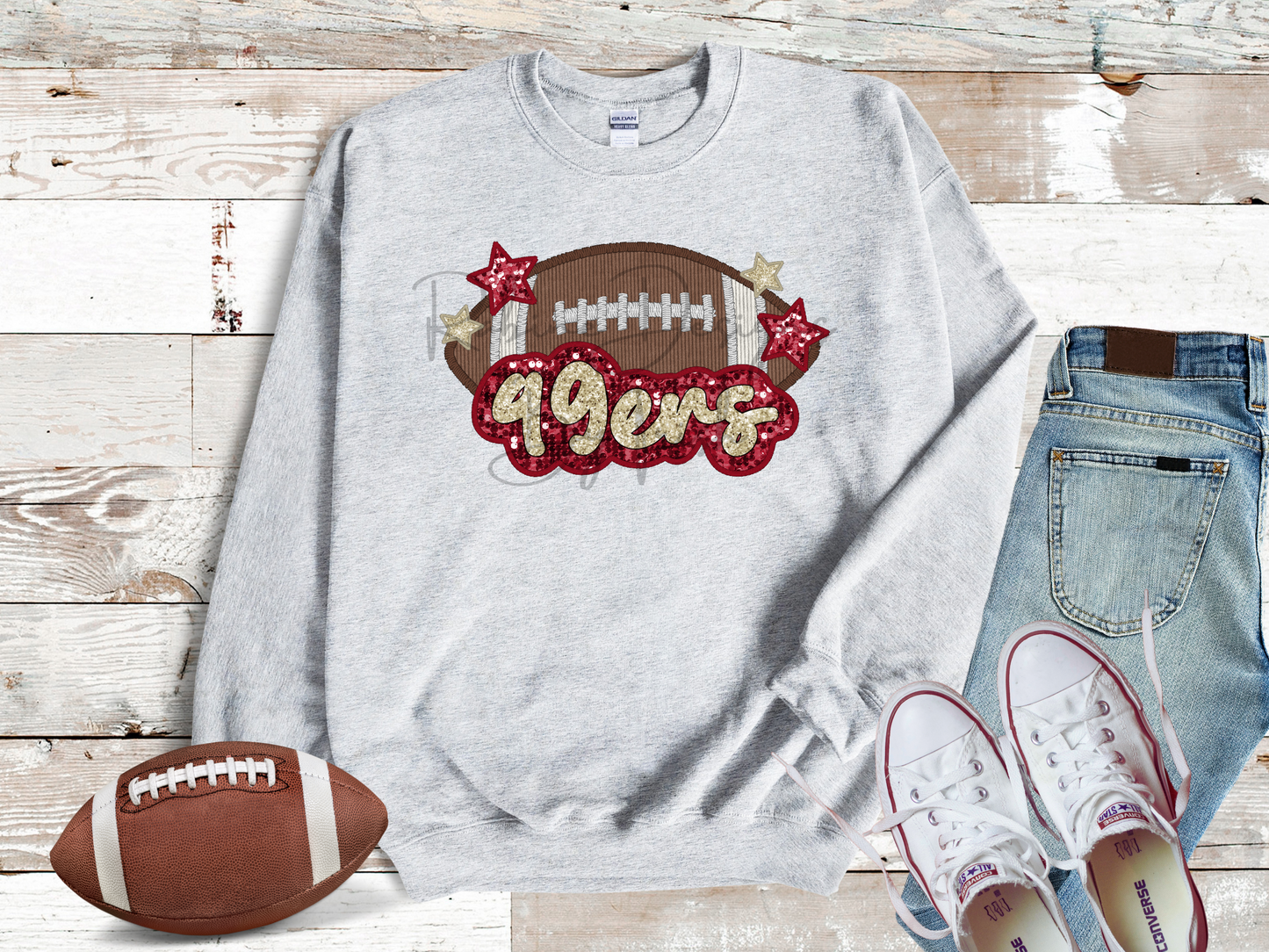 San Francisco 49ers Sparkle Faux Sequin Embroidery Sweatshirt