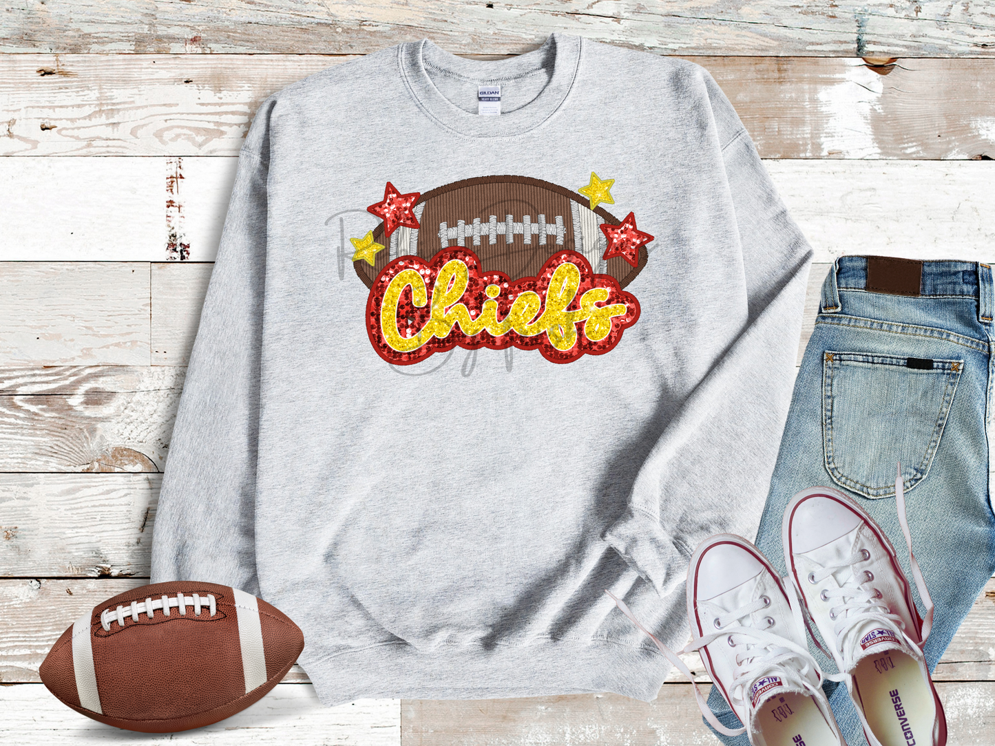 Chiefs Sparkle Faux Sequin Embroidery Sweatshirt