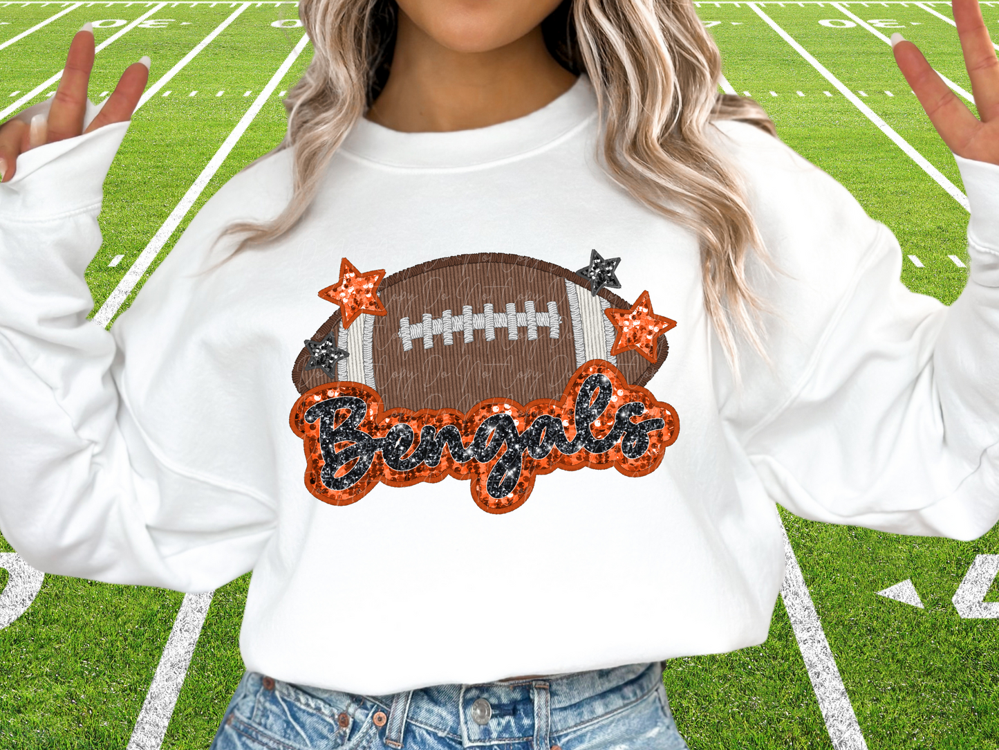 Cincinnati Bengals Faux Sequin Football DTF Transfer - SCD1364