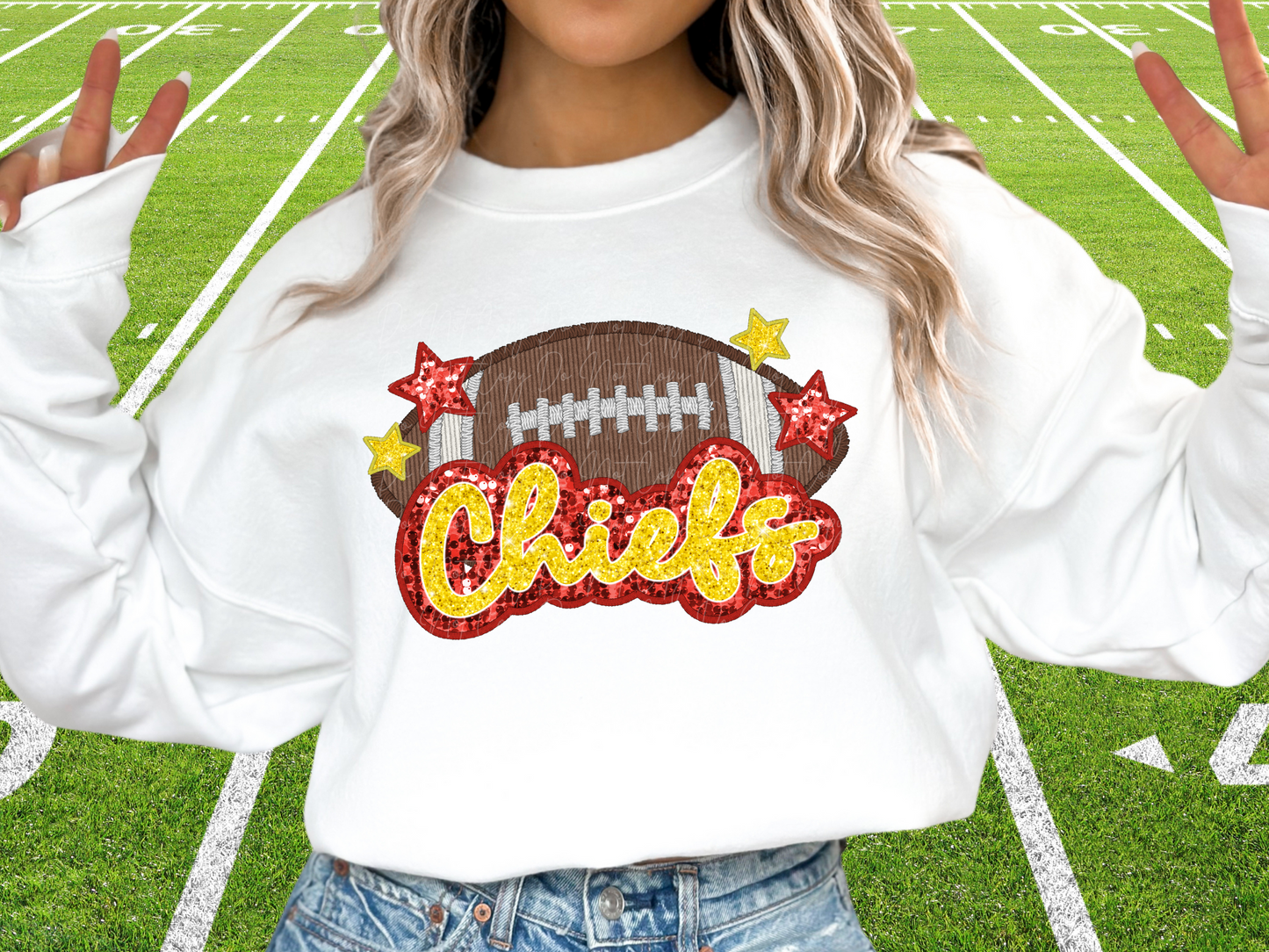 Kansas City Chiefs Faux Sequin Football DTF Transfer - SCD1371
