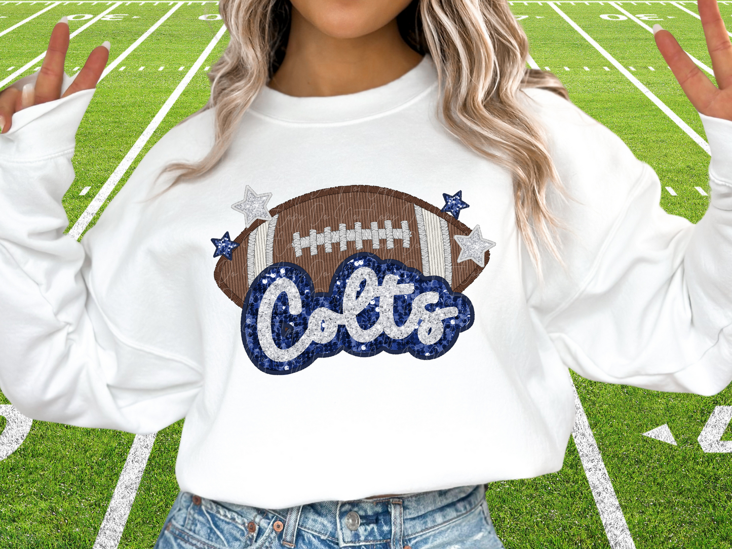 Indianapolis Colts Faux Sequin Football DTF Transfer - SCD1372