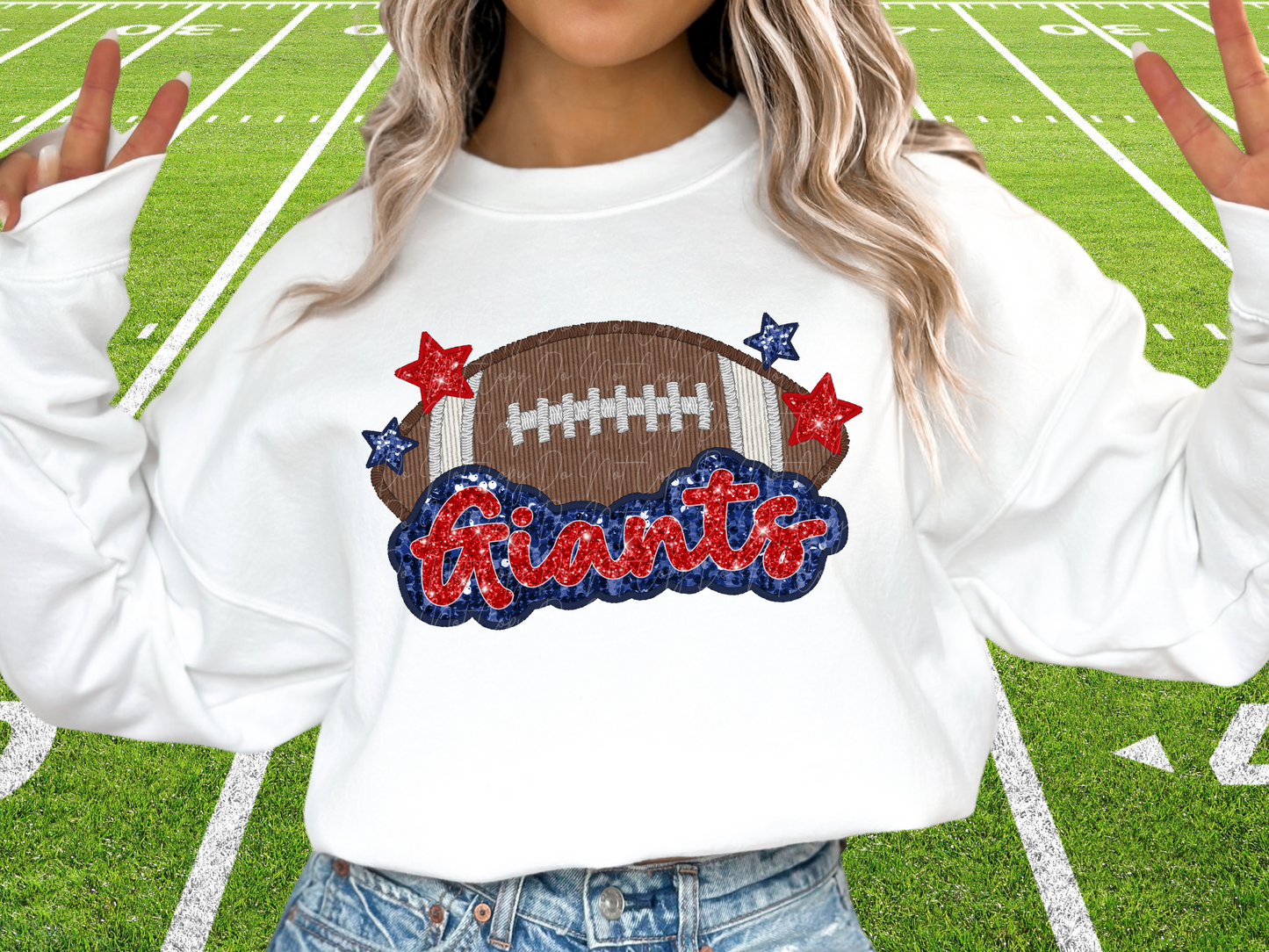 New York Giants Faux Sequin Football DTF Transfer - SCD1378