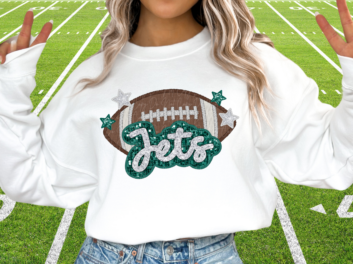New York Jets Faux Sequin Football DTF Transfer - SCD1380