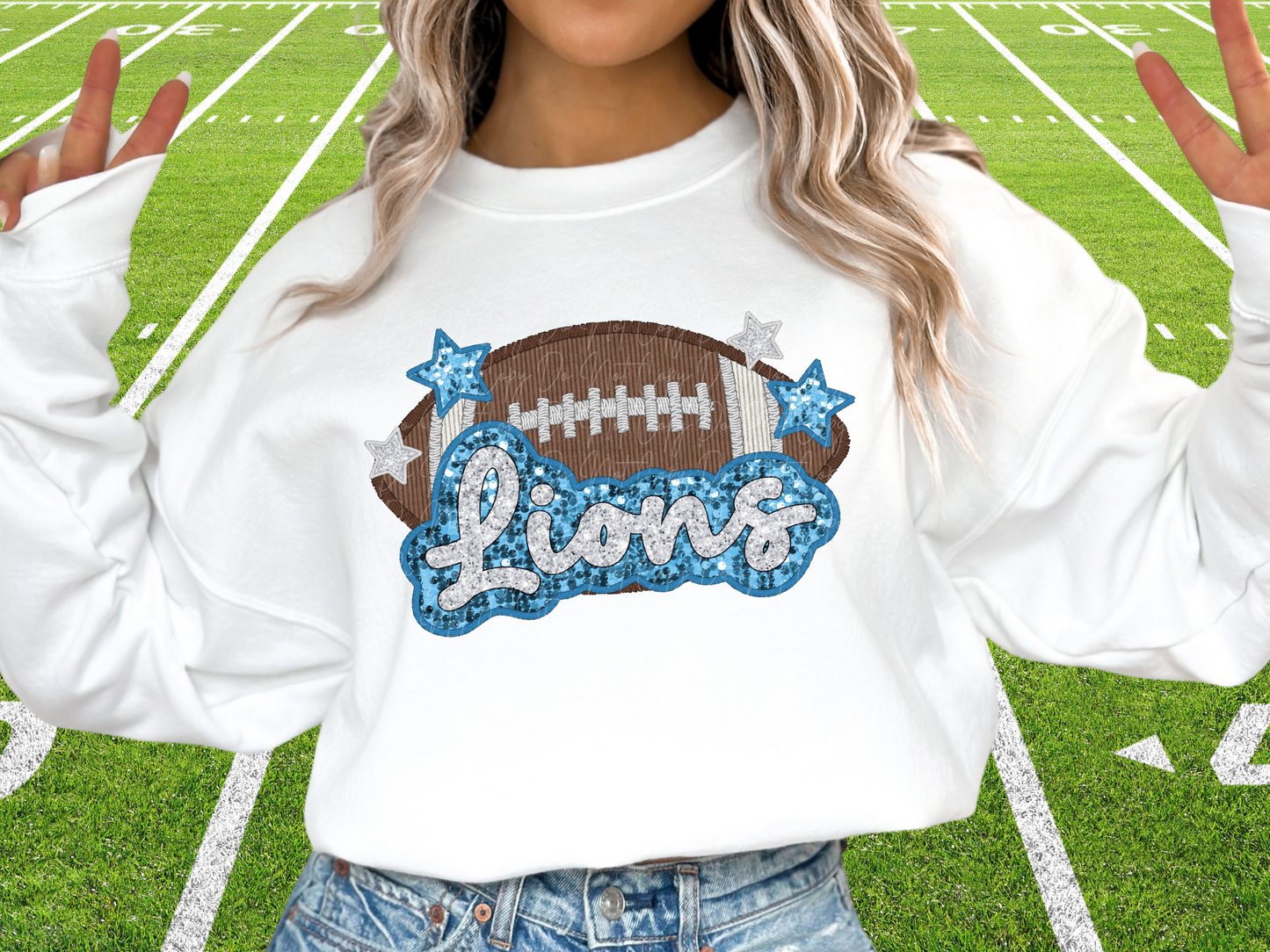 Detroit Lions Faux Sequin Football DTF Transfer - SCD1381