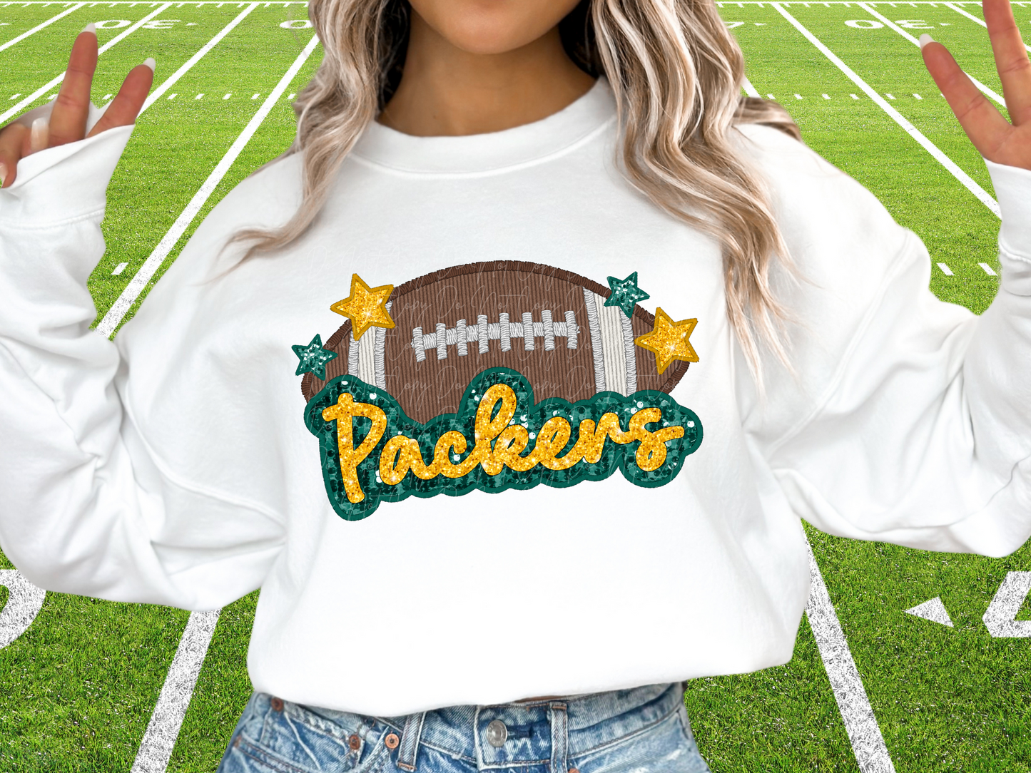 Green Bay Packers Faux Sequin Football DTF Transfer - SCD1382