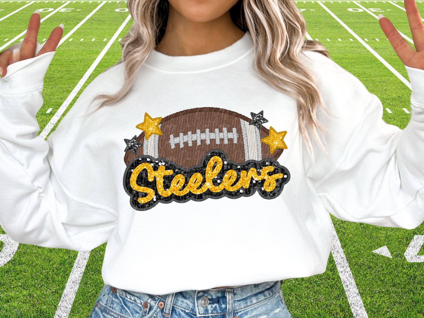 Pittsburg Steelers Faux Sequin Football DTF Transfer - SCD1390