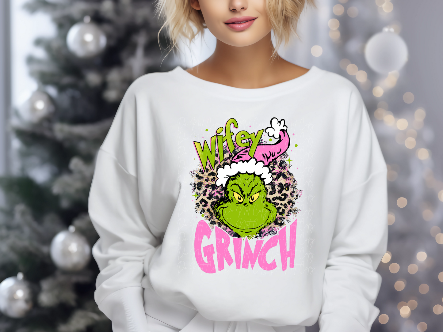 Wifey Mean Green One Pink Leopard Family Christmas DTF Transfers - KPI1022