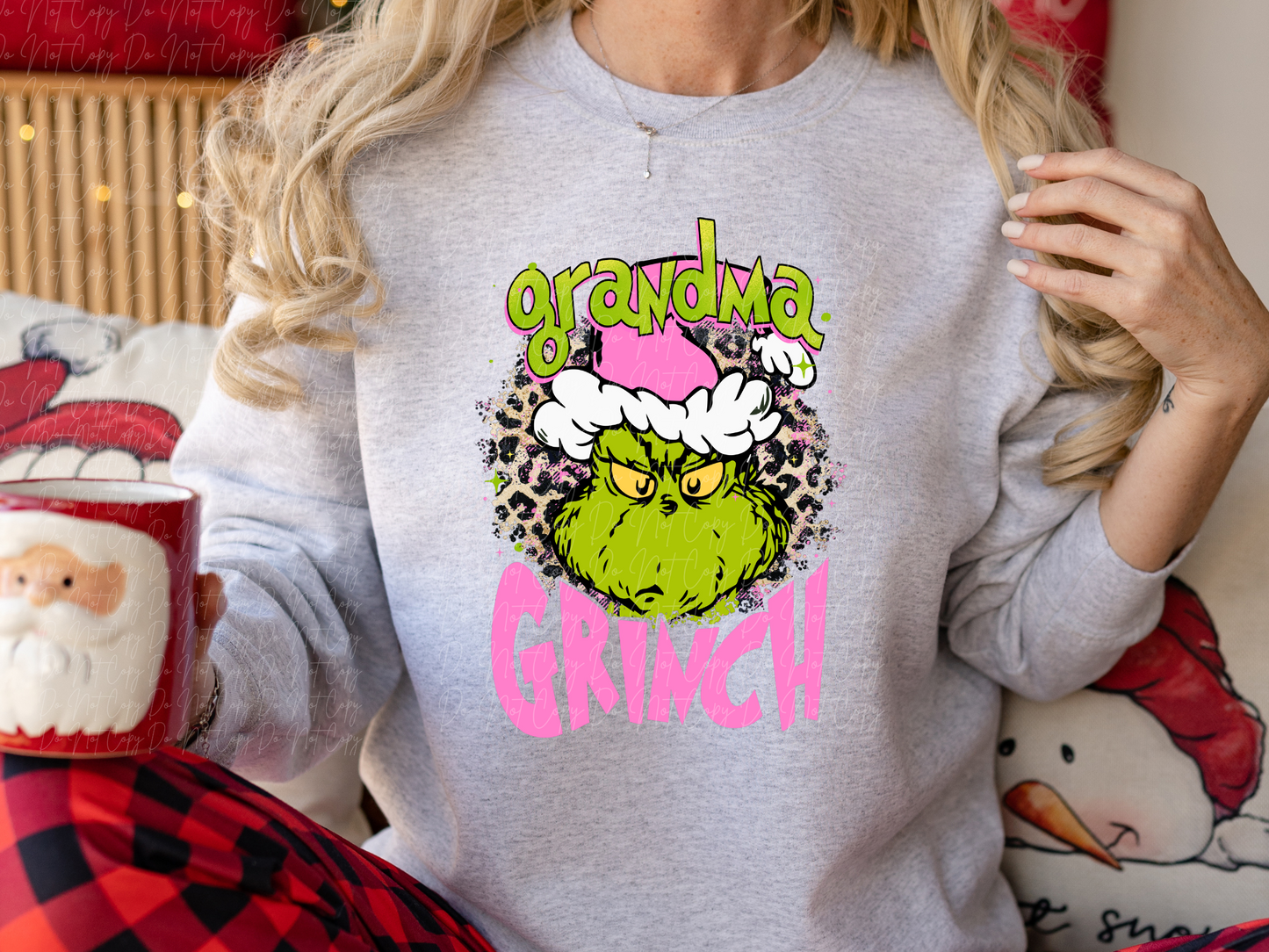 Grandma Mean Green One Pink Leopard Family Christmas DTF Transfers - KPI1025