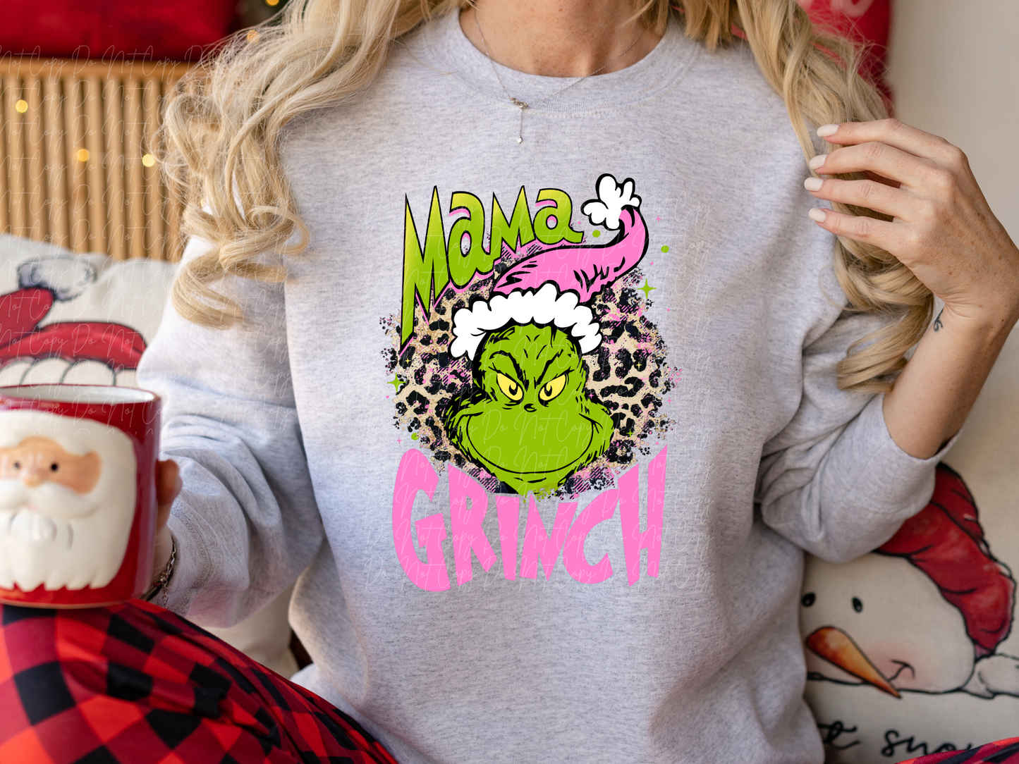 Mama Mean Green One Pink Leopard Family Christmas DTF Transfers - KPI1027