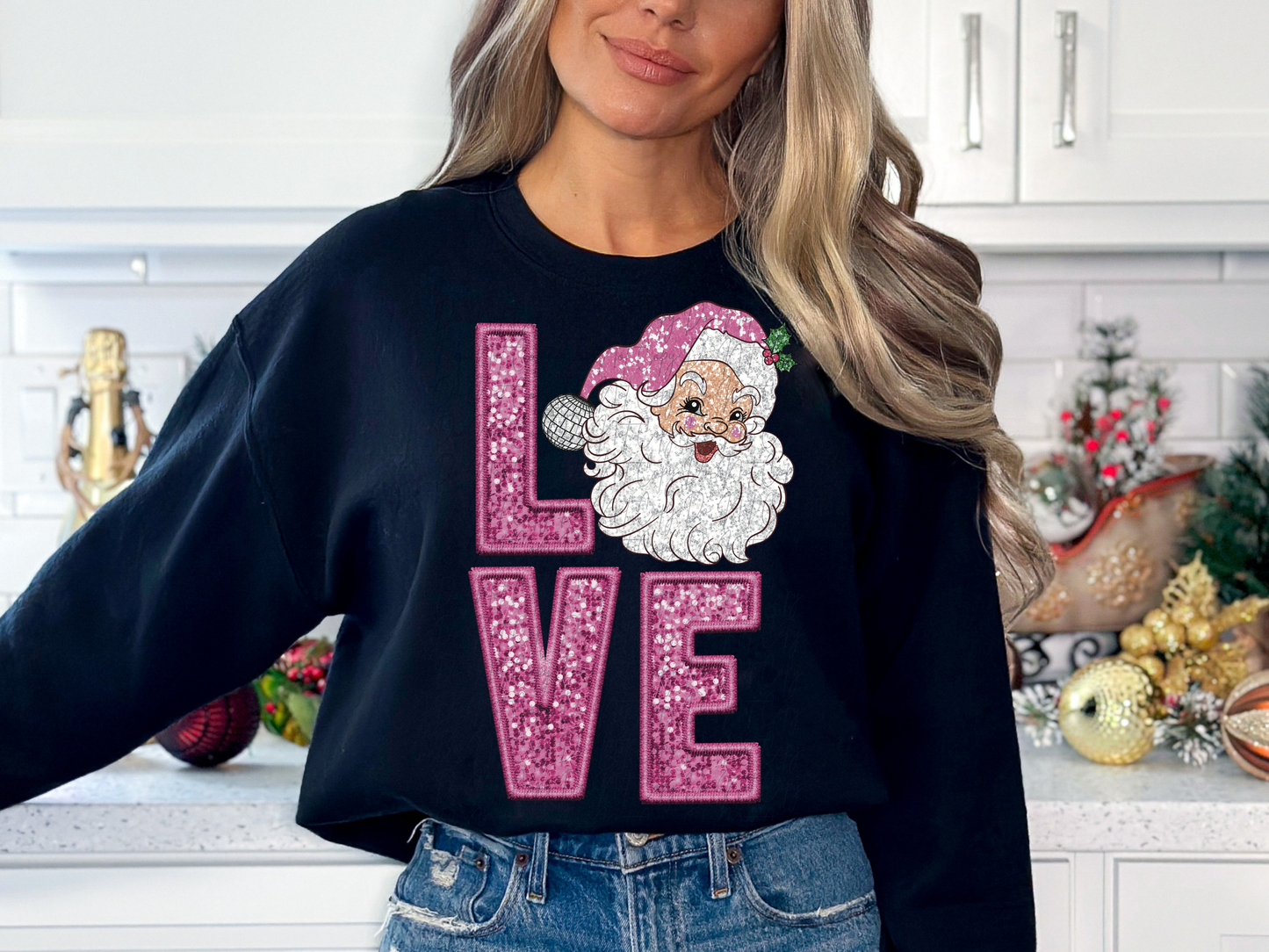 Santa Pink Faux Sequin DTF Transfers - KPI1032