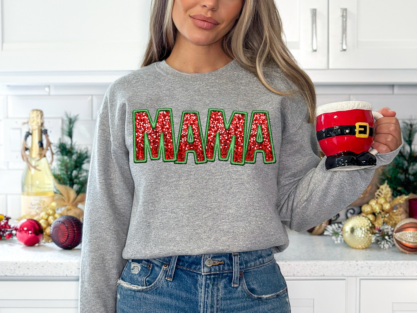 Mama Family Faux Sequin Christmas DTF Transfers - KPI1036