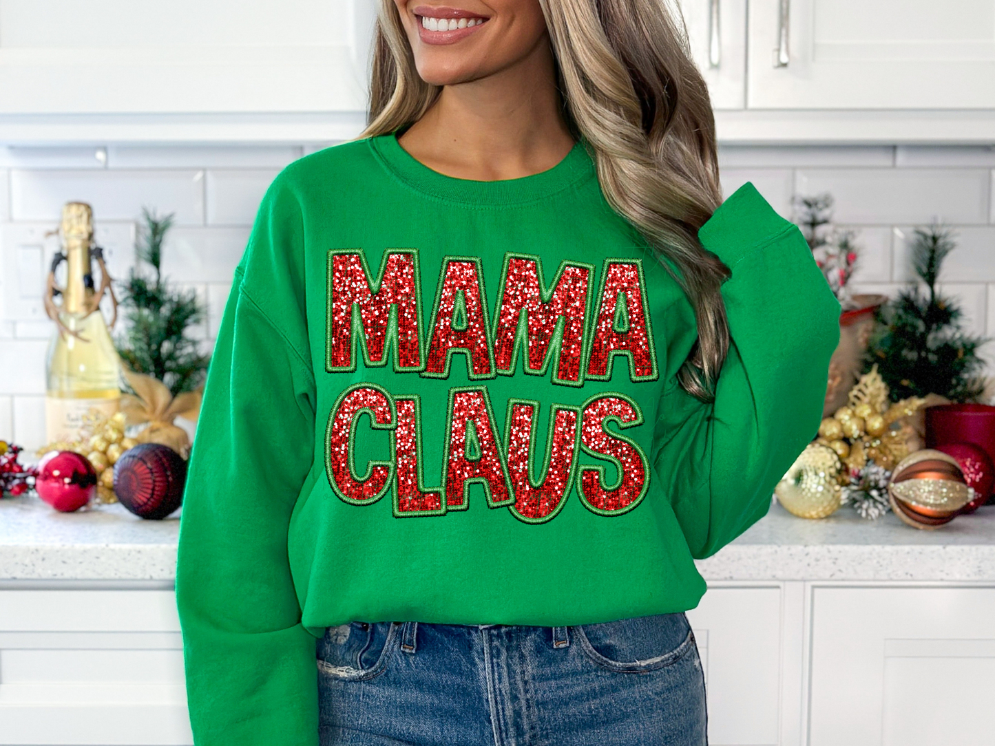 Mama Clause Family Faux Sequin Christmas DTF Transfers - KPI1037