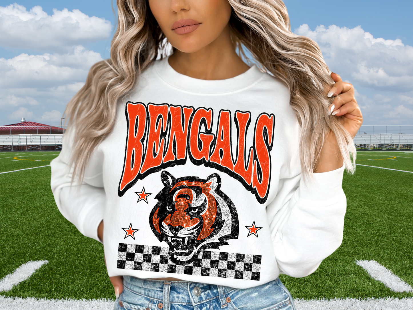 Cincinnati Bengals Glitter Sequin Football DTF Transfer - KPI1877
