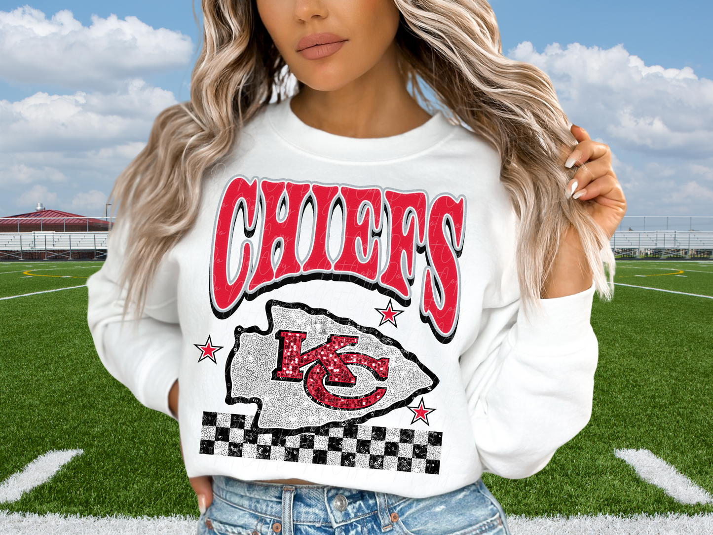 Kansas City Chiefs Glitter Sequin Football DTF Transfer - KPI1882
