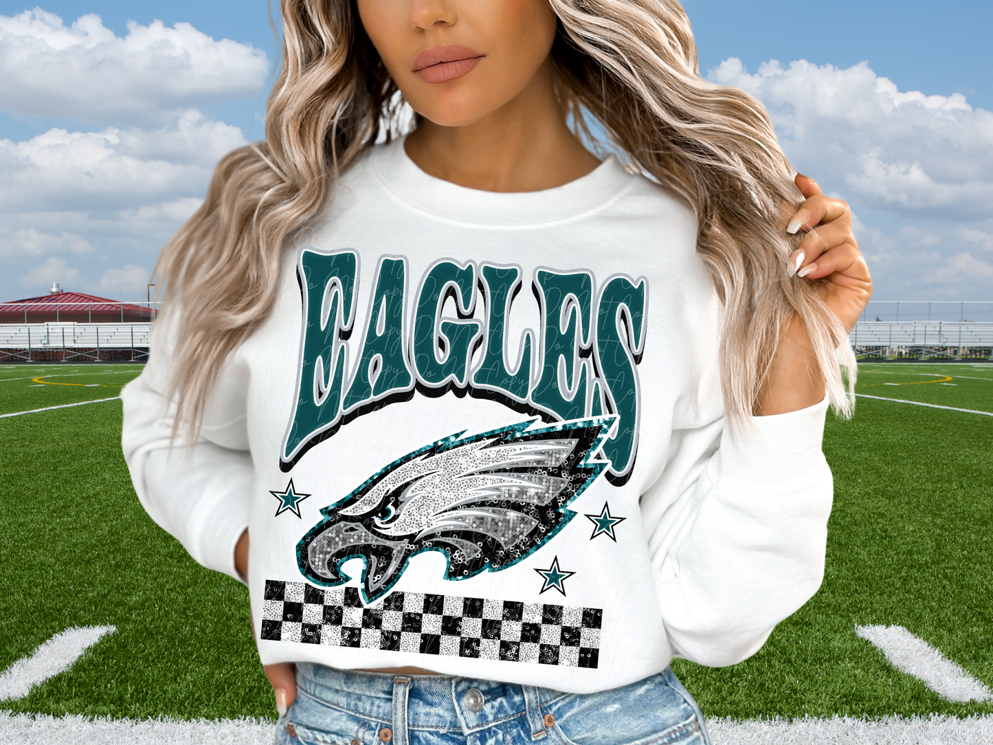 Philadelphia Eagles Glitter Sequin Football DTF Transfer - KPI1887
