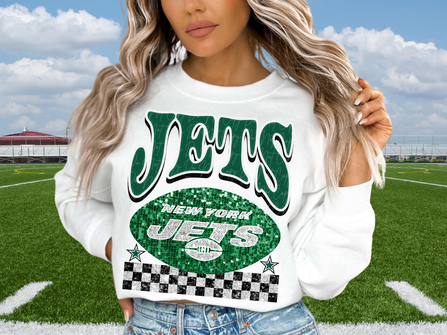 New York Jets Glitter Sequin Football DTF Transfer - KPI1891