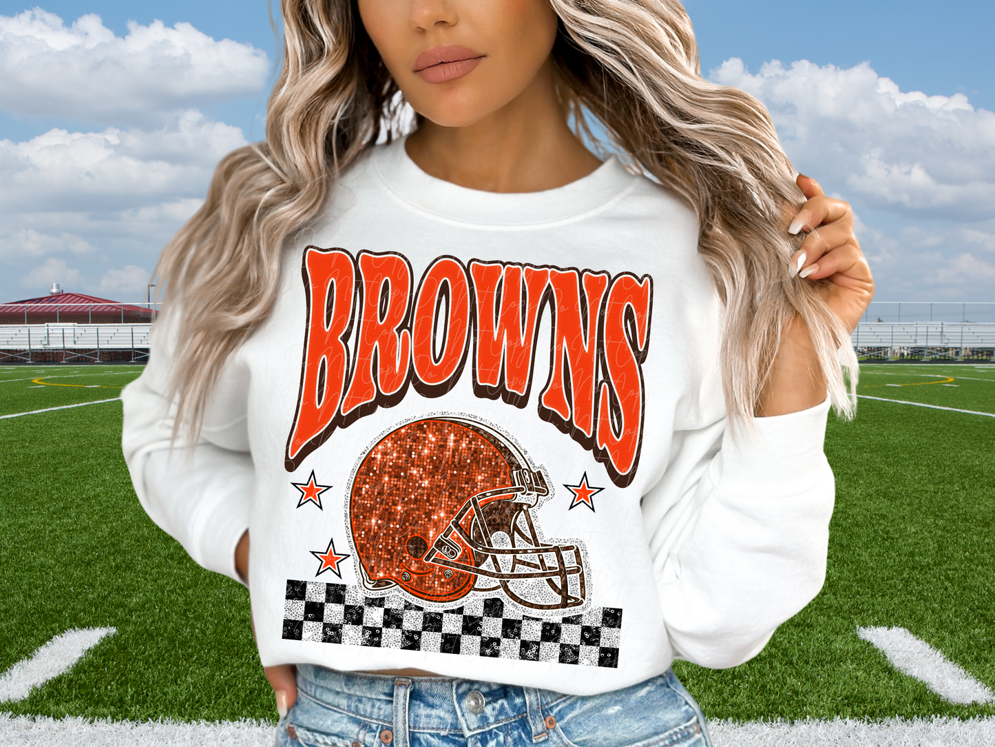 Cleveland Browns Glitter Sequin Football DTF Transfer - KPI1892