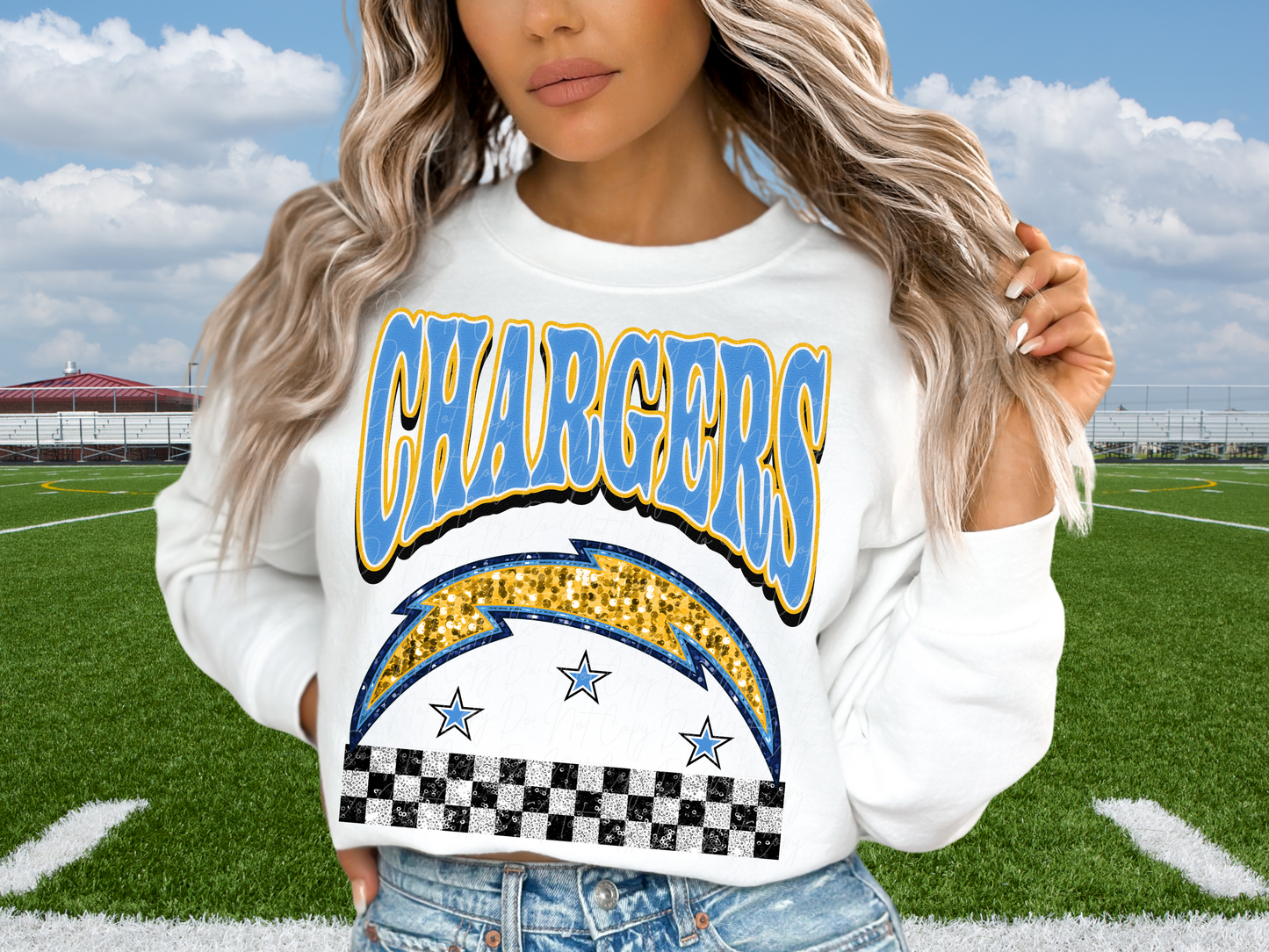 Los Angeles Chargers Glitter Sequin Football DTF Transfer - KPI1893