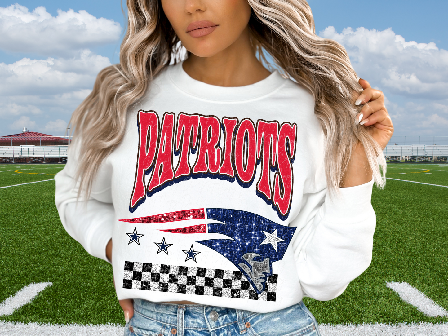 New England Patriots Glitter Sequin Football DTF Transfer - KPI1897