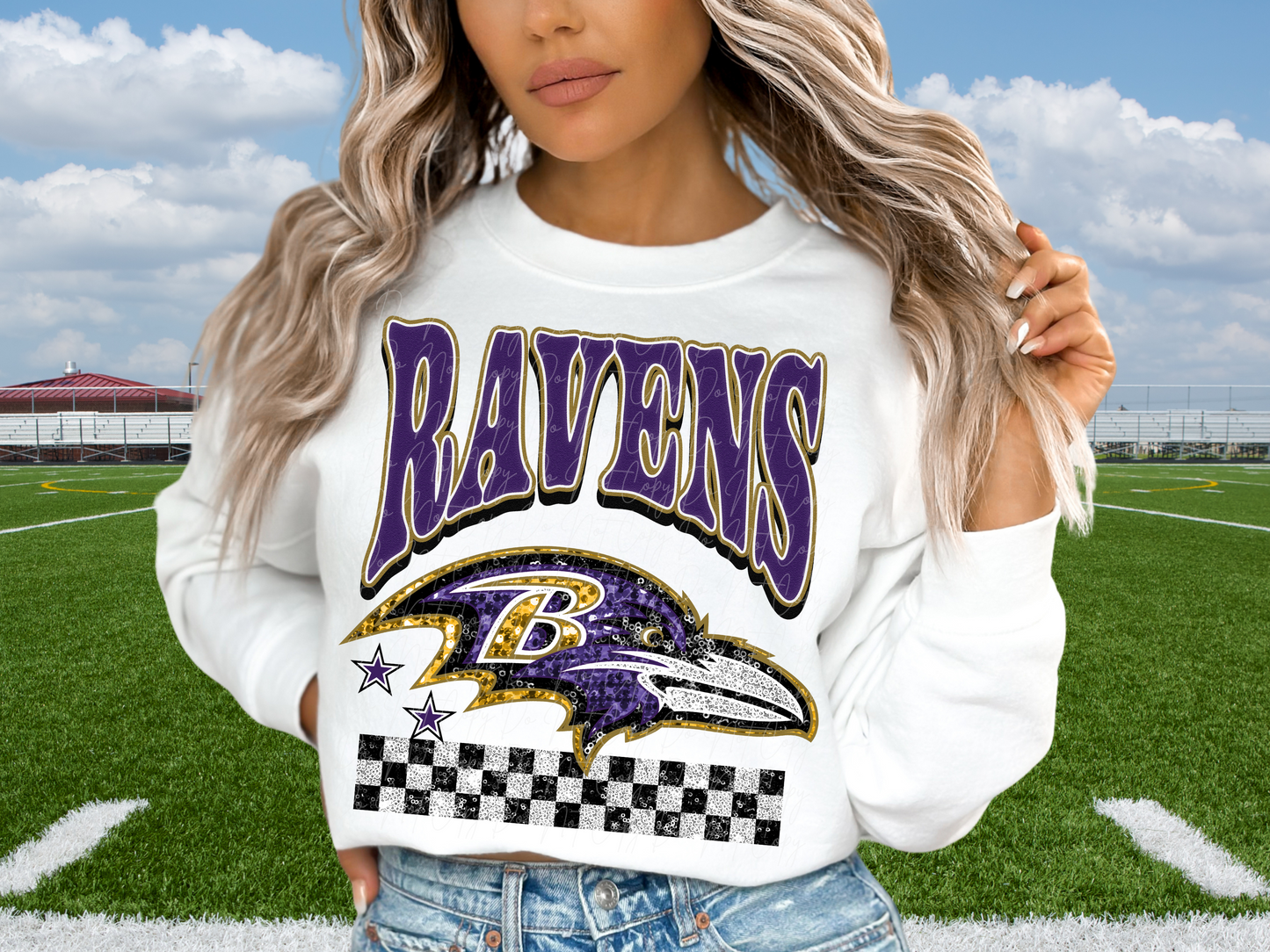 Baltimore Ravens Glitter Sequin Football DTF Transfer - KPI1900