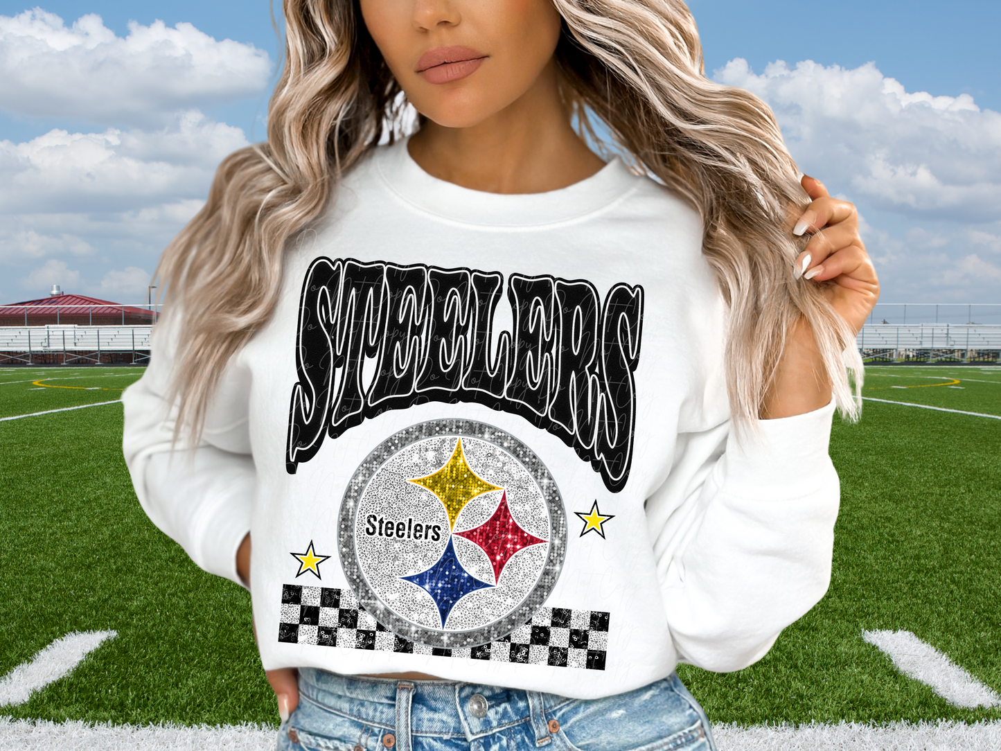 Pittsburg Steelers Glitter Sequin Football DTF Transfer - KPI1903