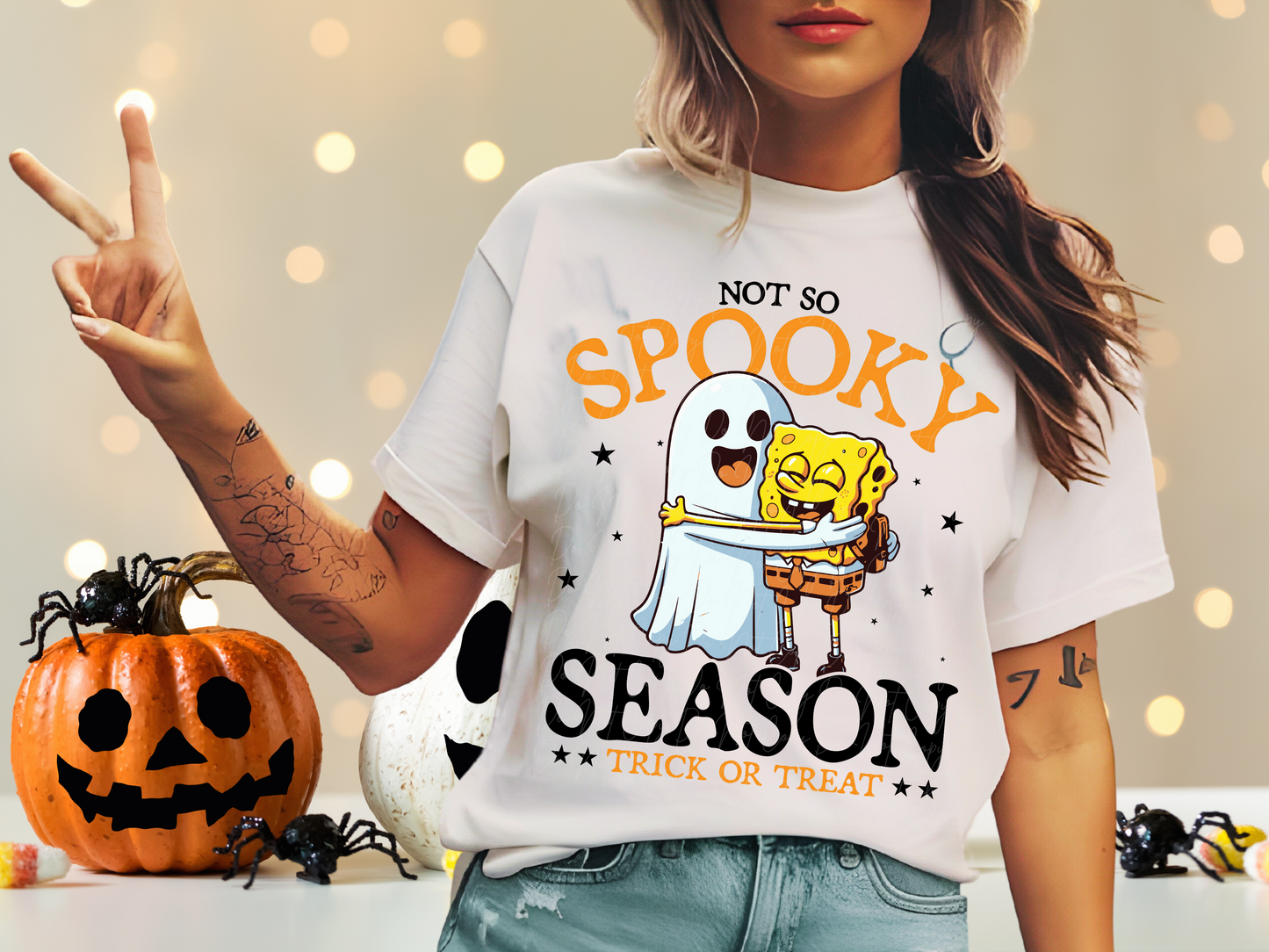 Not So Spooky Season Sponge Bob and Cute Ghost Halloween DTF Transfers - KPI1978