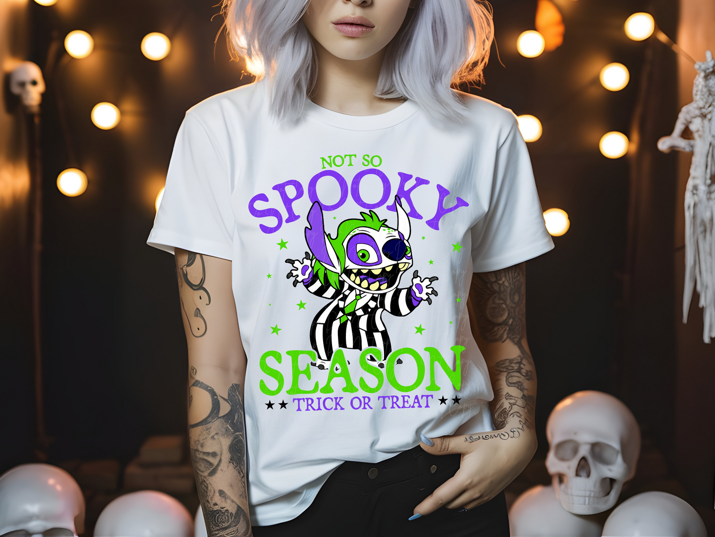 Not So Spooky Season Stitch Beetle Juice Halloween DTF Transfers - KPI1983