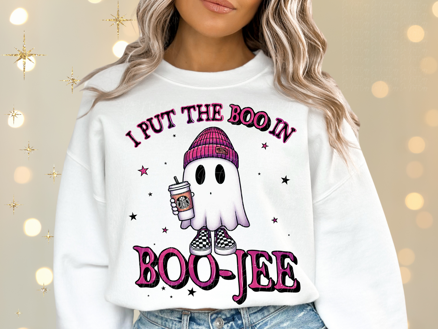I Put The Boo In Boo-Jee Starbies In Pink And Black Text Halloween DTF Transfer - KPI2287