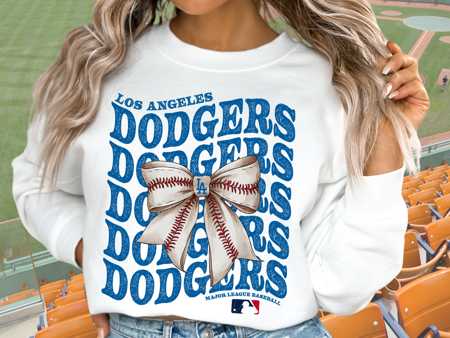 Los Angeles Dodgers Baseball Coquette Bow DTF Transfer - KPI2567