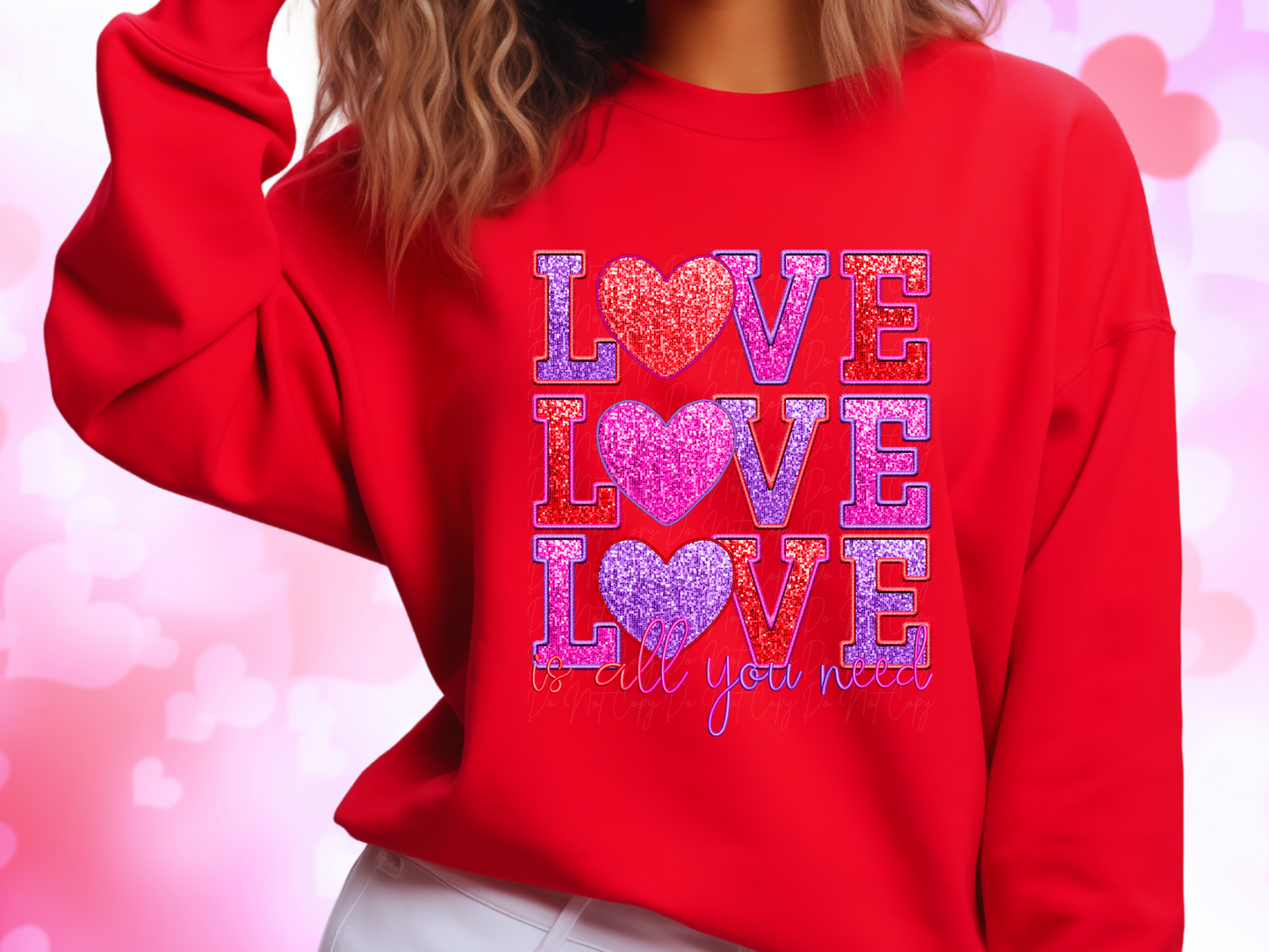 Love Is All You Need Faux Sequin Valentine's Day Sweatshirt