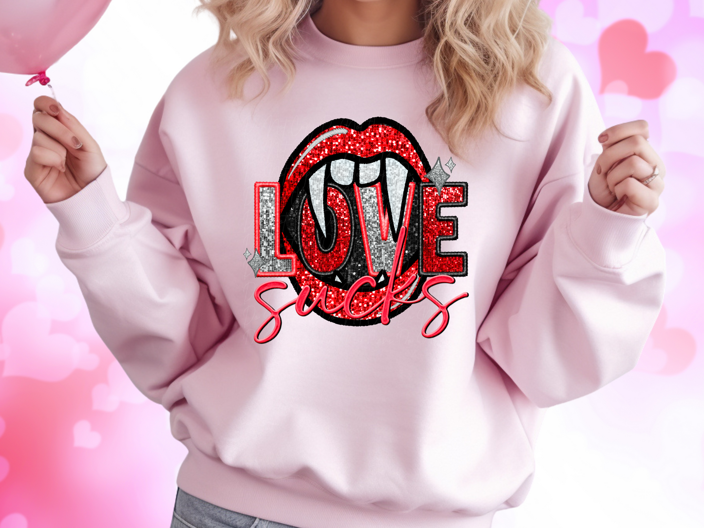 Love Sucks Faux Sequin Valentine's Day Sweatshirt