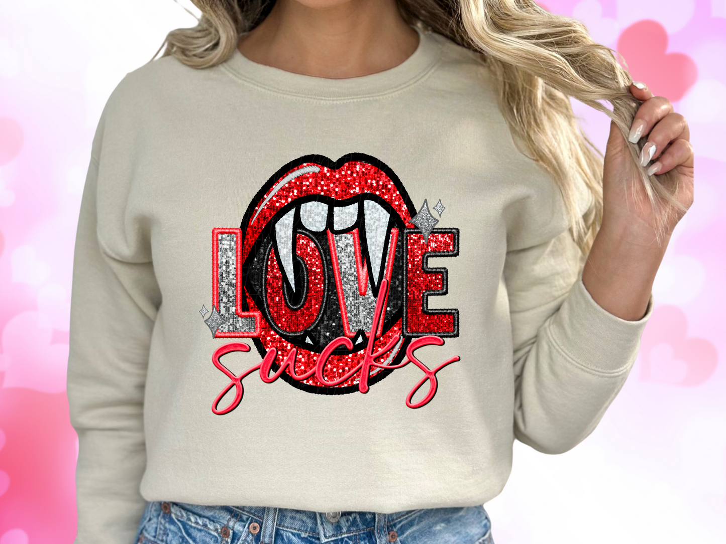 Love Sucks Faux Sequin Valentine's Day Sweatshirt