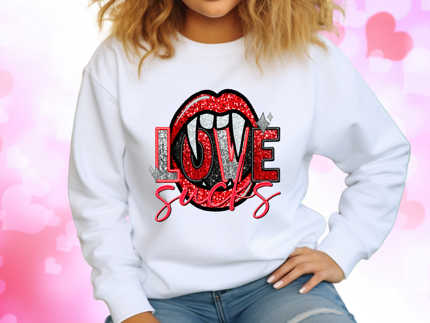 Love Sucks Faux Sequin Valentine's Day Sweatshirt
