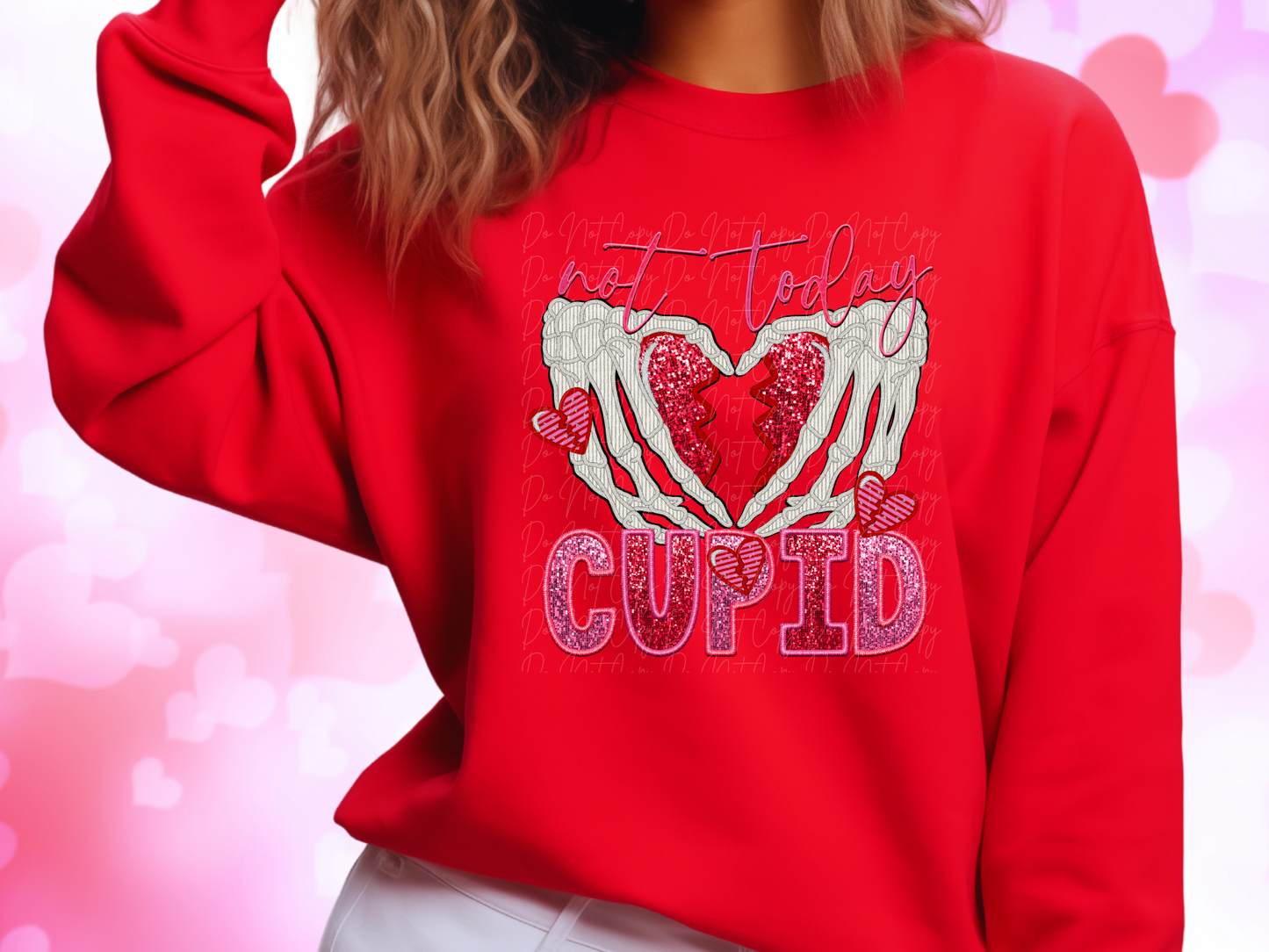 Not Today Cupid Faux Sequin Valentine's Day Sweatshirt