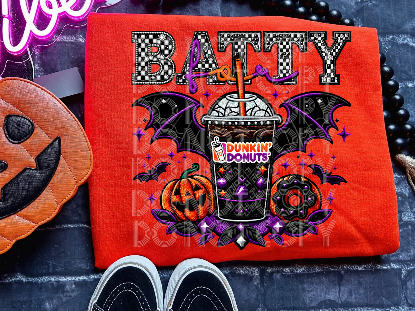 Batty For Dunkin Donuts Coffee Halloween DTF Transfers - PHD1002
