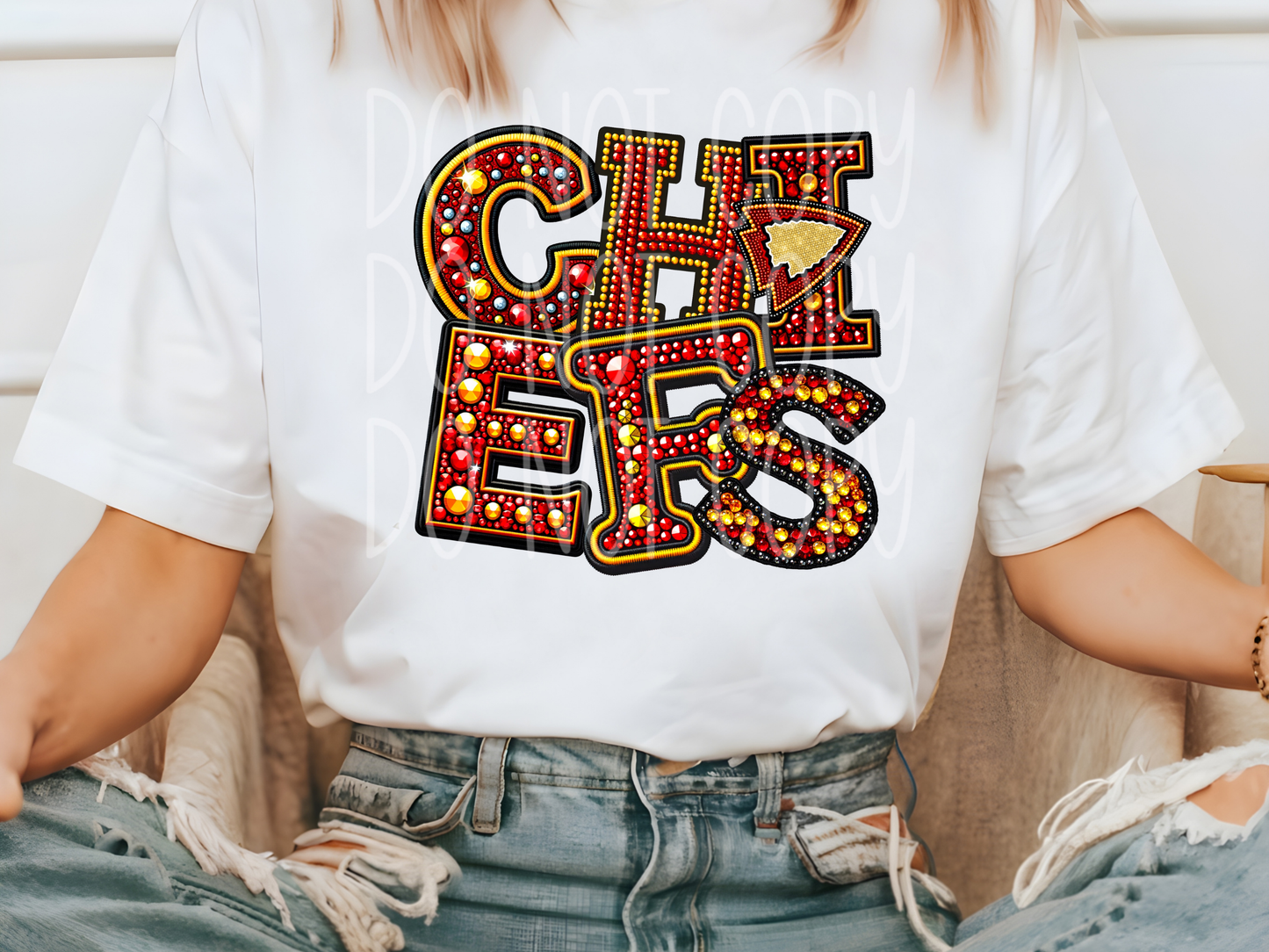 Kansas City Chiefs Faux Embroidery Rhinestone Football DTF Transfer - PHD1011