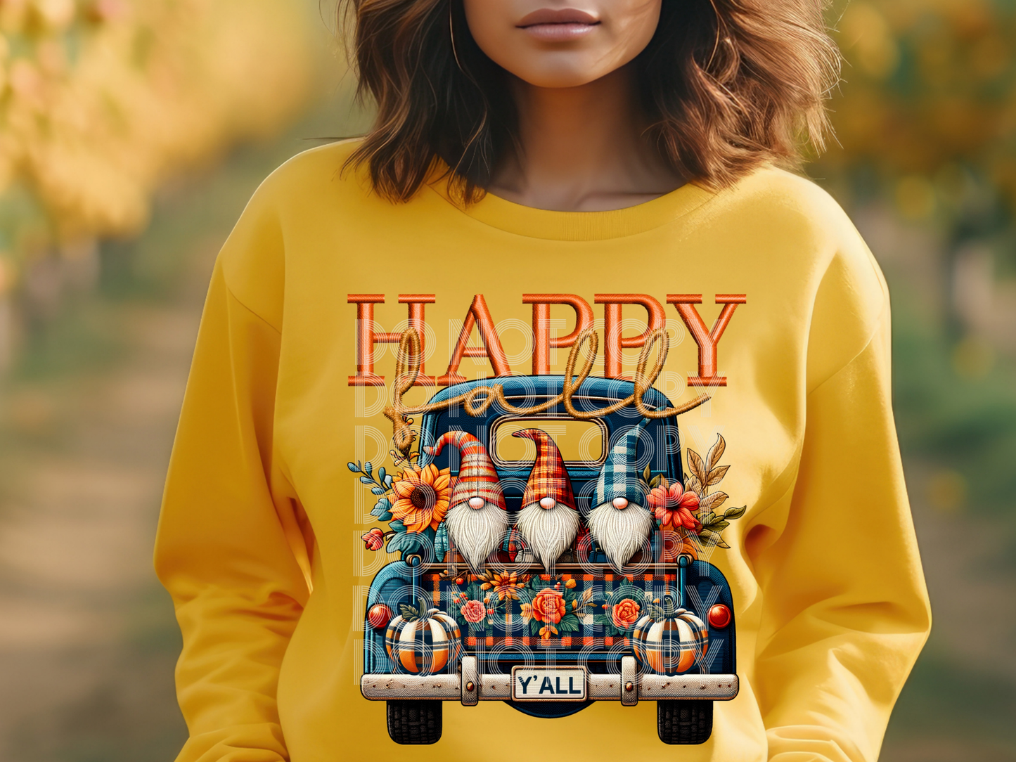 Happy Fall Y'All Faux Embroidery Gnomes and Truck Fall DTF Transfers - PHD1025