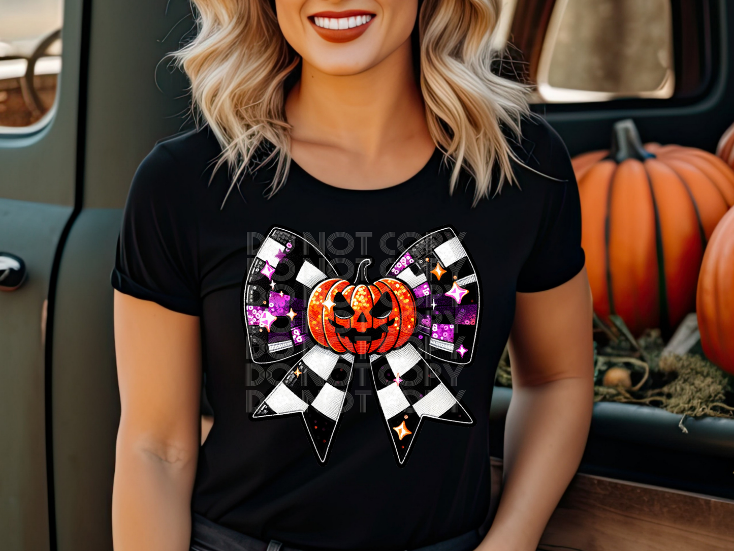 Pumpkin Checkered Bow Halloween DTF Transfers - PHD1037