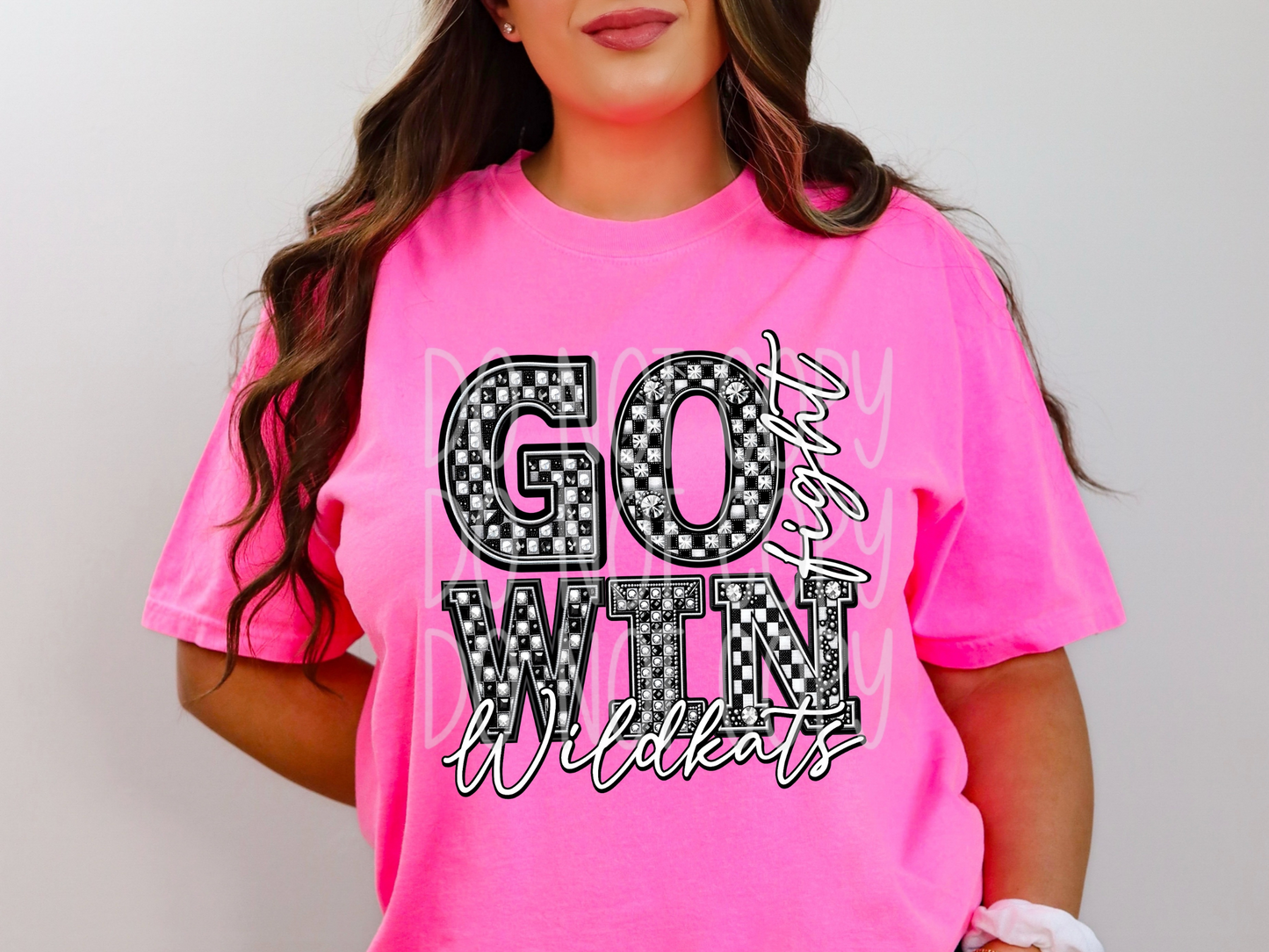 Wildkats Go Fight Win Checkered Rhinestone School Spirit Mascot DTF Transfer - PHD1085