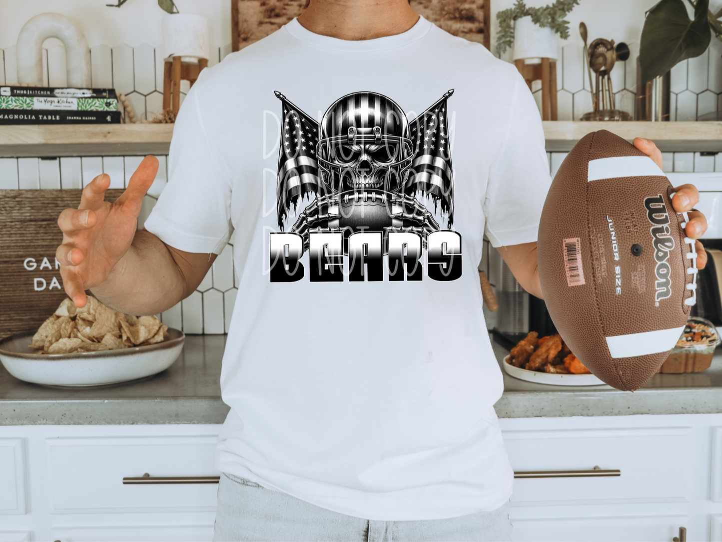 Bears US Flag Skull Football School Mascot DTF Transfer - PHD1122
